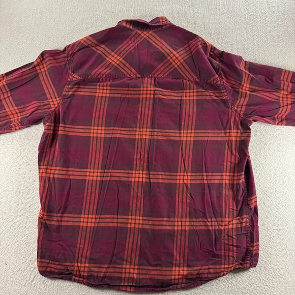 Red Camel Western Flannel Shirt Mens XL Burgundy Orange Plaid Pearl Snap Cowboy - Picture 2 of 9